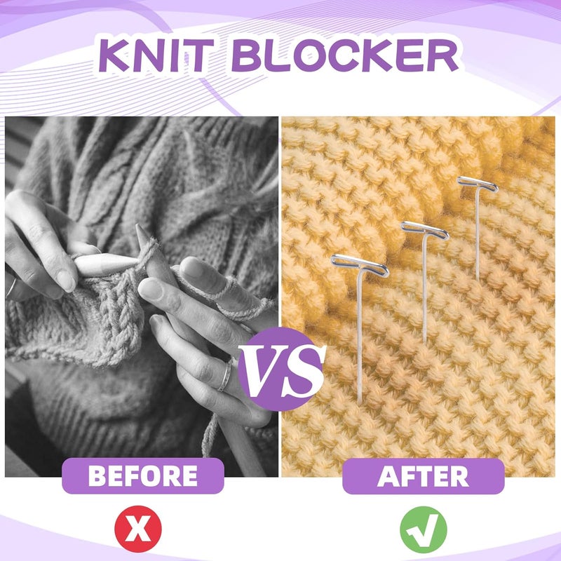 Opstin 130Pcs Knit Blocking Pins Kit for Knitting & Crochet Projects,20 Knit Blockers, Blocking Combs, Knitting Block Pins for Blocking Mats, Crochet Block Kit with 100 T-Pin and Storage Box - Image 3